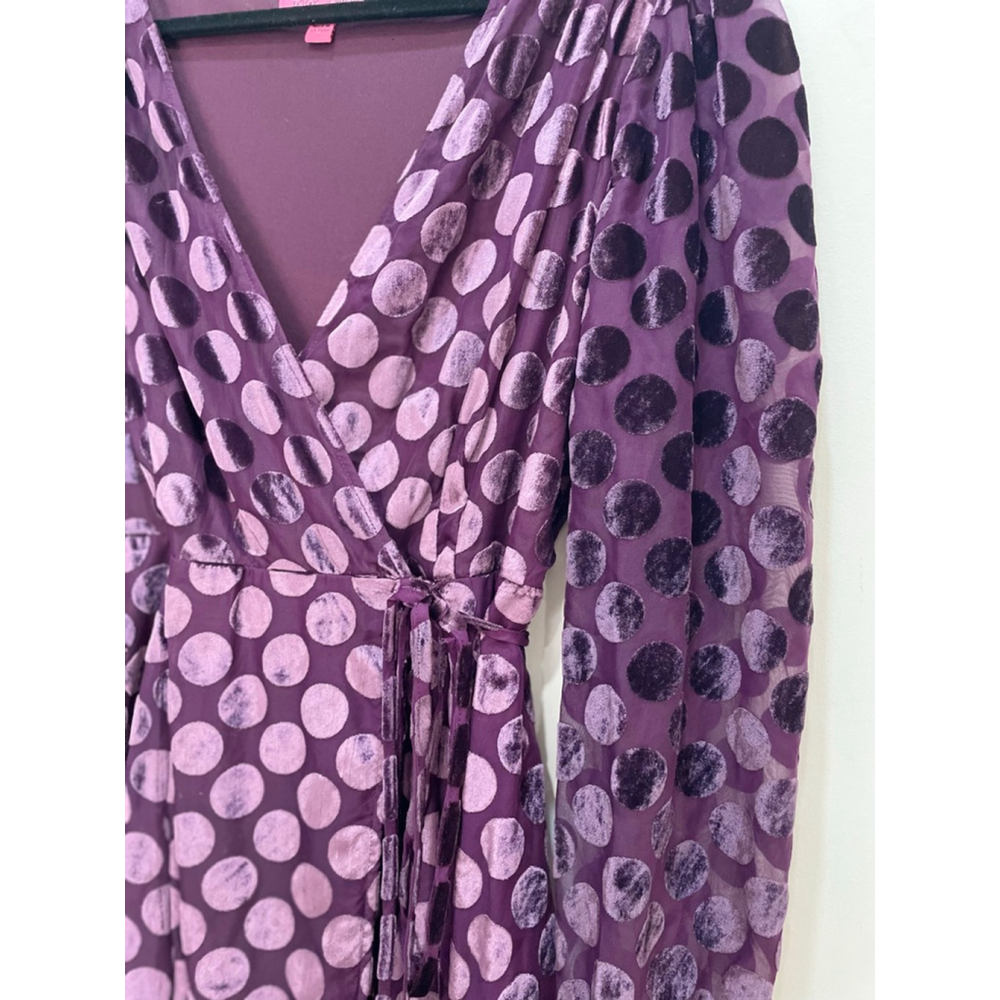 Betsey Johnson Purple Polka Dot Long Sleeve Wrap Dress - Picture 3 of 8